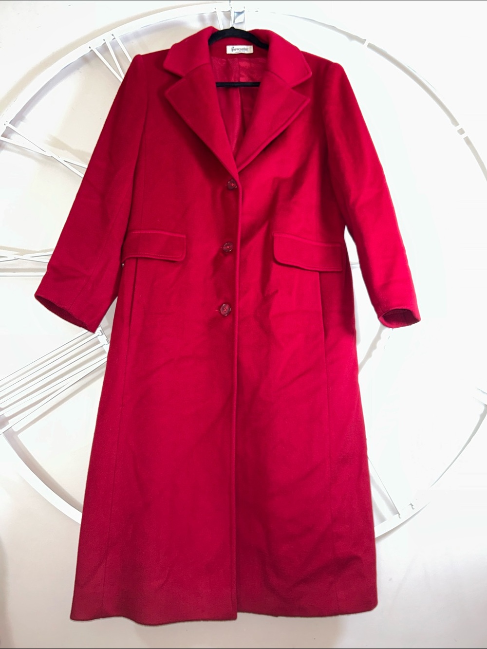 Forecaster of Boston Made in USA Bright Red Single-Breasted Long 100% Wool Coat